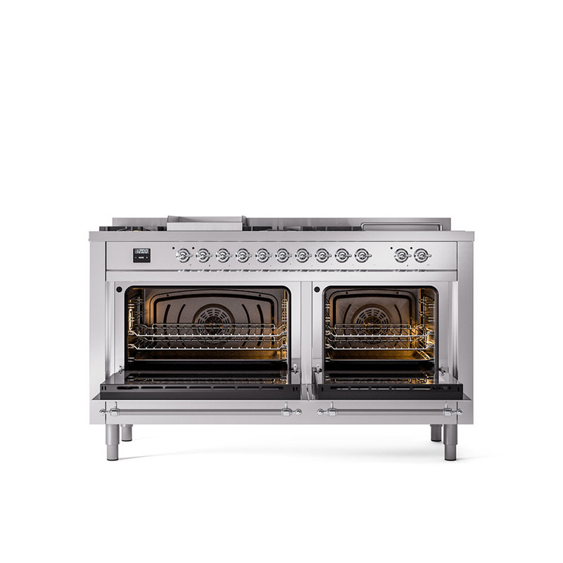 ILVE Nostalgie II 60 Dual Fuel Range, 5 Burners, Griddle, Frenchtop , Natural Gas, Stainless Steel/Chrome