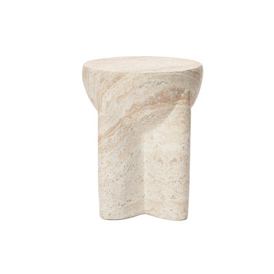 Table d'appoint d'extérieur beige 18,3 po, table d'appoint en faux travertin