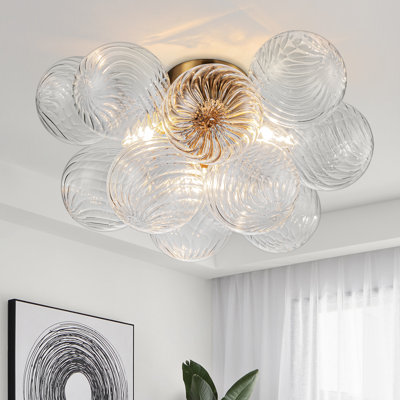 Plafonnier semi-encastré 3 lumières à intensité variable avec boule en verre tourbillon Ahona