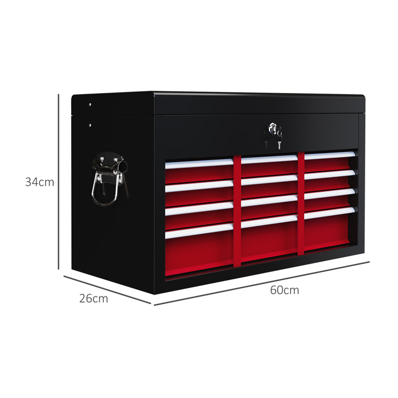 Tool box, tool case without tools, with 6 drawers, lock, Red