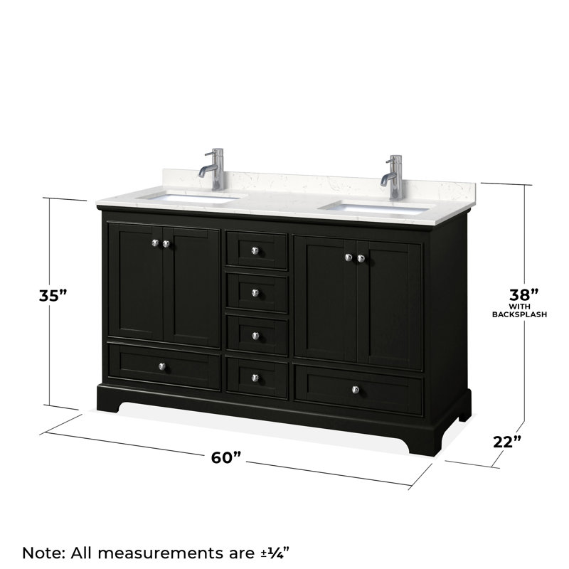 Ensemble de meuble-lavabo double 60 "avec miroir Deborah, Espresso foncé, Marbre de culture de Carrare, Chrome poli
