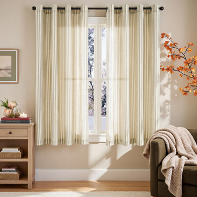 Grommet Linen Semi-Sheer Striped Curtains