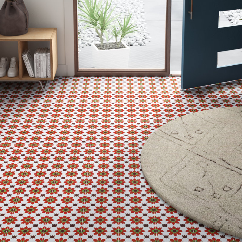 Carreau de sol et de mur en ciment 8 po x 8 po Ahfir, Rouge / brun / vert