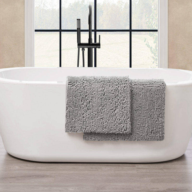 Aguon Non-Slip Bath Rug, Light Gray