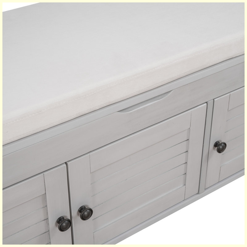 Banc à chaussures avec coussin amovible et espace de rangement caché, Gris délavé
