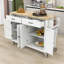 Chariot pour îlot de cuisine avec plateau en bois massif Dashane, tablettes réglables et armoire-453248585