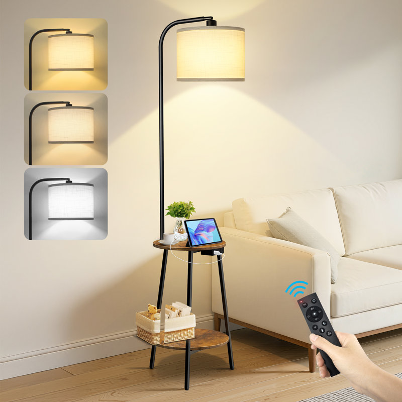 63"H Tray Table Floor Lamp With USB Charging, Black/Brown