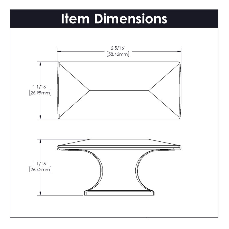 Bungalow Collection Rectangular Knob - 2-5/16" x 1-1/16 " Cabinet Knob Satin Nickel - Transitional, Coastal Hardware for Drawers & Cabinets