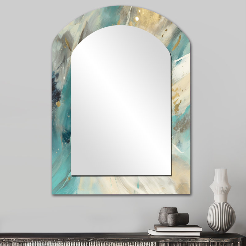 Turquoise Serendipity, peinture abstraite II - miroir mural moderne sarcelle, 34 po x 25 po