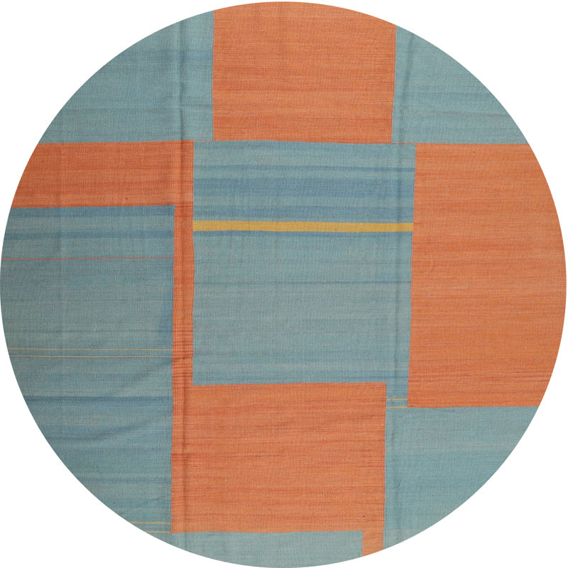 Tapis orange / bleu Adaleine, Rond 6 pi