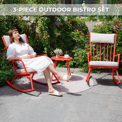 Ensemble de chaises berçantes d'extérieur 3 pièces, chaises berçantes en acier avec coussins et table d'appoint ronde de 18 pouces, ensemble bistro d'extérieur pour terrasse de patio, noir