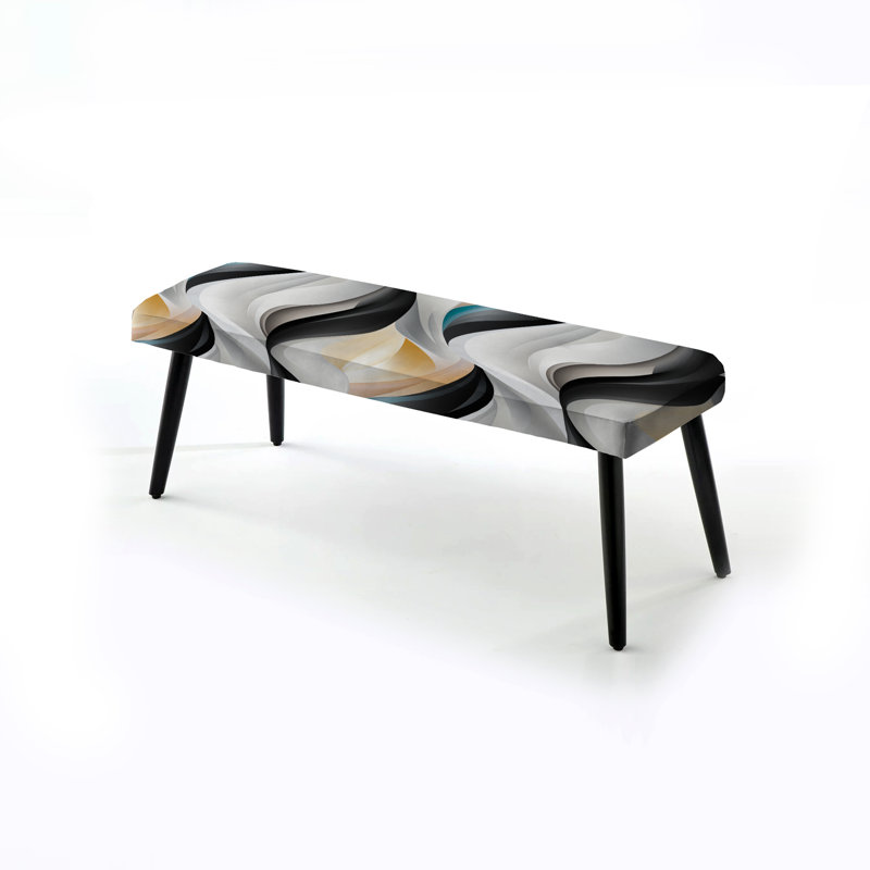 Monochrome Reflections III - Geometric Upholstered Black Bench