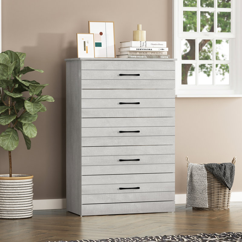 Commode 5 tiroirs Calumn, Gris