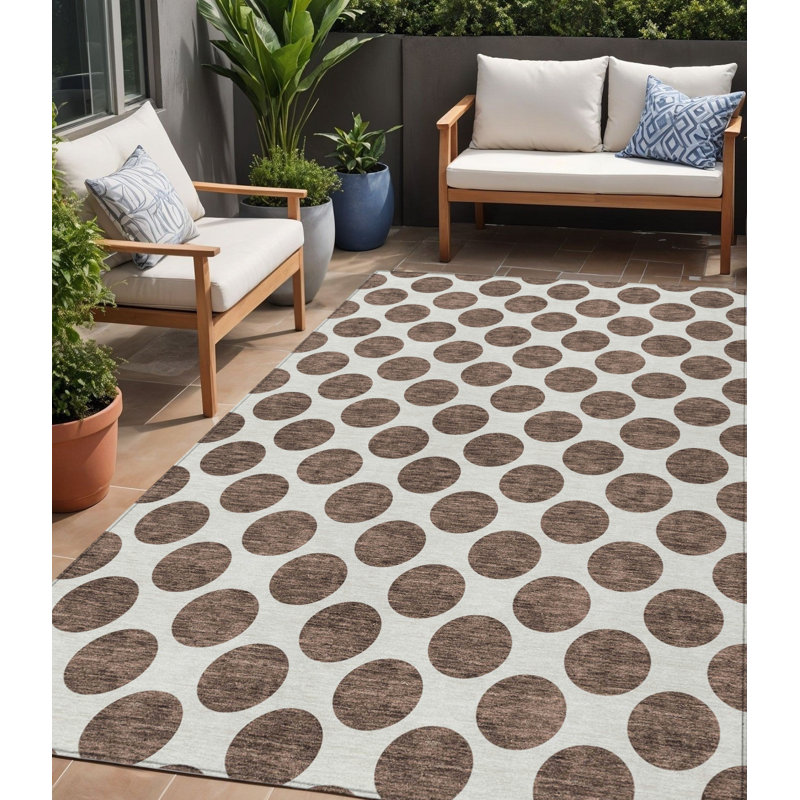 Tapis d'intérieur lavable à pois brun 5 pi x 8 pi