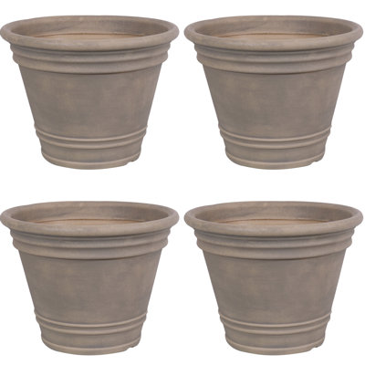 Pepinn 20" x 20" x 14.75" Round Polyresin Outdoor Planter Pot - Beige - Set of 4
