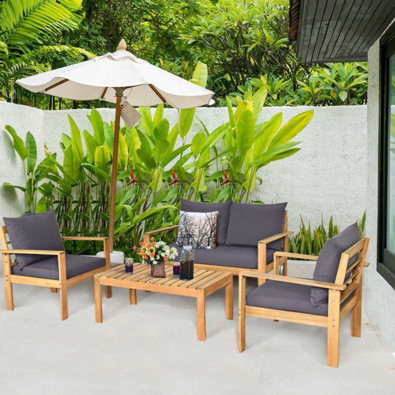 Antonion Acacia 4 - Person Patio Conversation Set with Cushions, Gray