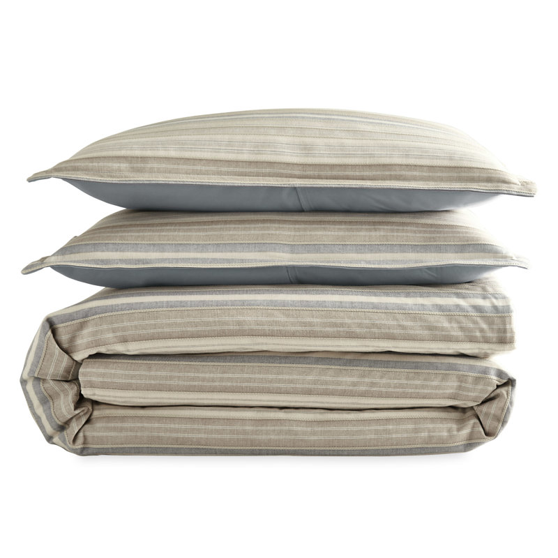 Ensemble de housse de couette réversible en mélange de coton brun / gris 3 pièces