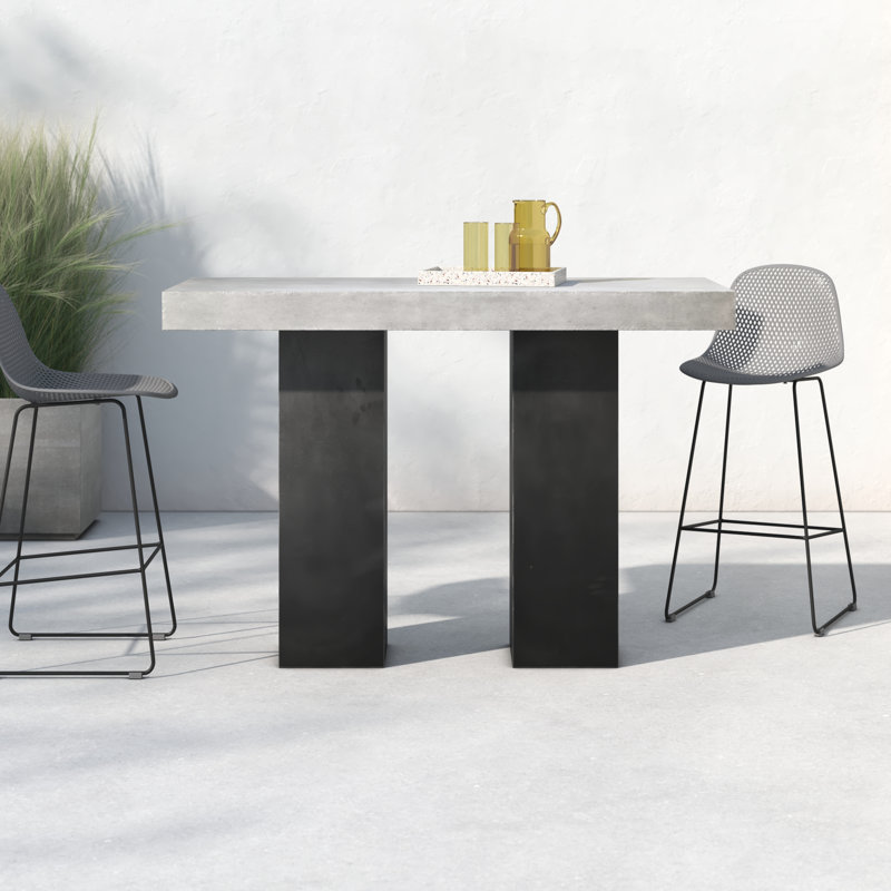 Gray Concrete Rectangular Outdoor Bar Table