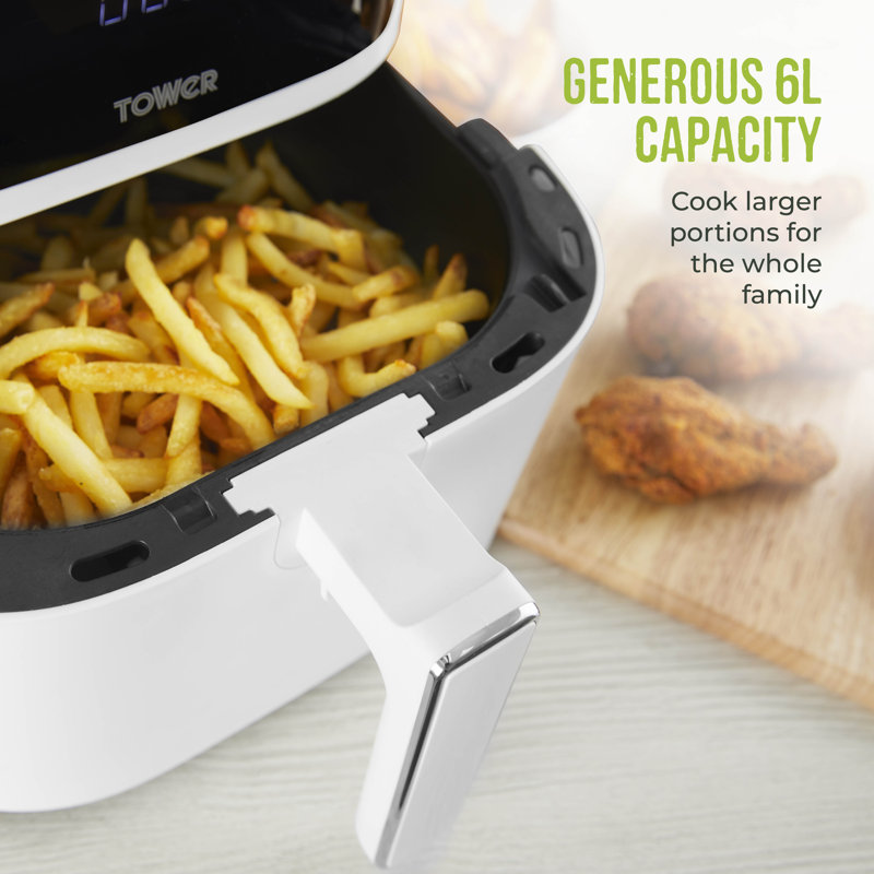 Tower Vortx Air Fryer with Digital Control Panel, 8 Pre-Set Cooking Functions, 1700W, 6L, White