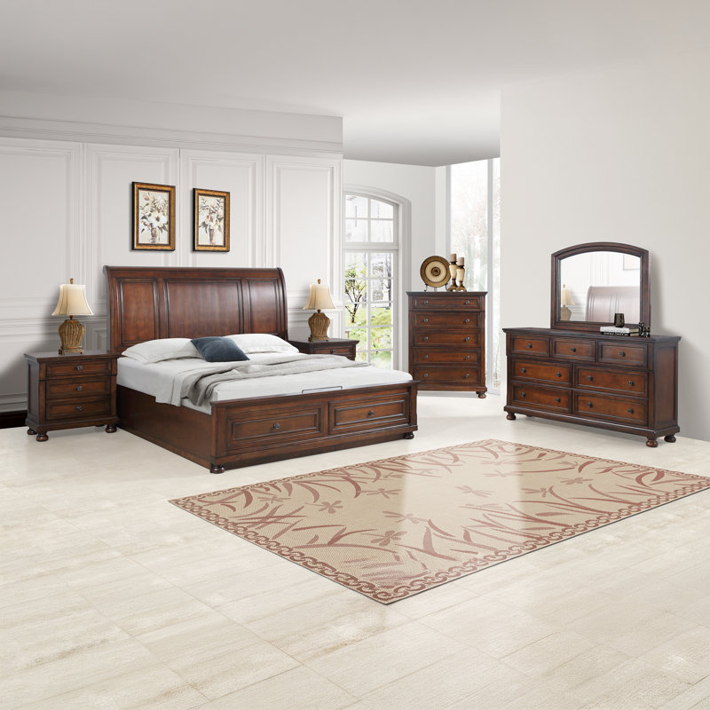 Ensemble de chambre à coucher Rosch 5pc, Ensemble de cinq pièces : lit, commode, coiffeus, Grand lit