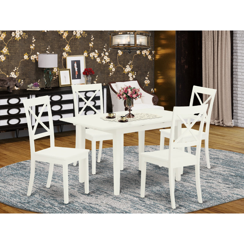 Ensemble de table de salle à manger 5 pièces pour 4 personnes comprenant une table de cuisine rectangulaire avec rallonge papillon et 4 chaises de coin-repas, 32 x 54 pouces, lin blanc