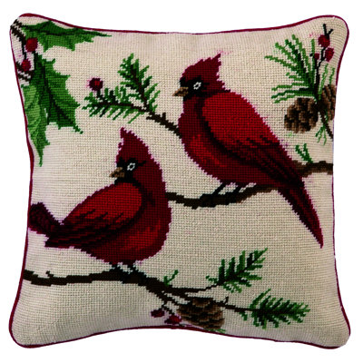 Needlepoint Feather Throw Pillow