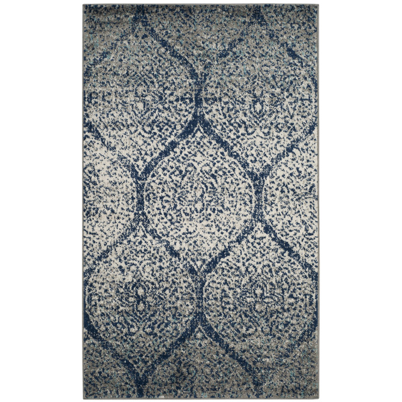 Tapis bleu marine / argenté Christa, Rectangle 3 pi x 5 pi