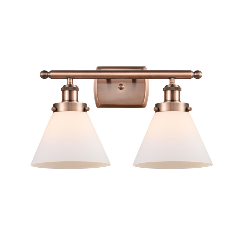 Éclairage pour meuble-lavabo à 2 lumières 18 po Ballston Urban Cone, DEL, Blanc mat, Cuivre antique