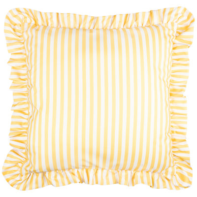 Millie Ruffle Indoor / Outdoor Striped White Square Throw Cushion