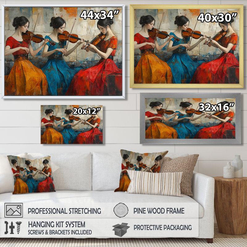 Givry - Musicien, décoration murale, H 12 po x l 20 po x P 1 po, Toile avec cadre flottant noir