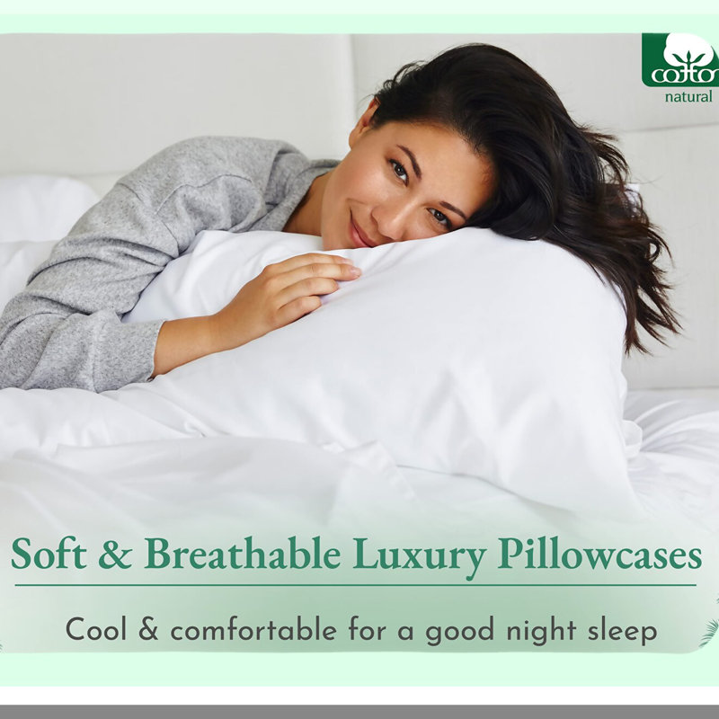 CoolCotton Queen Pillowcase Set - 600 Thread Count Luxury Bedding Cases - Soft & Crisp Hotel Quality Pillow Covers - 2 Pack