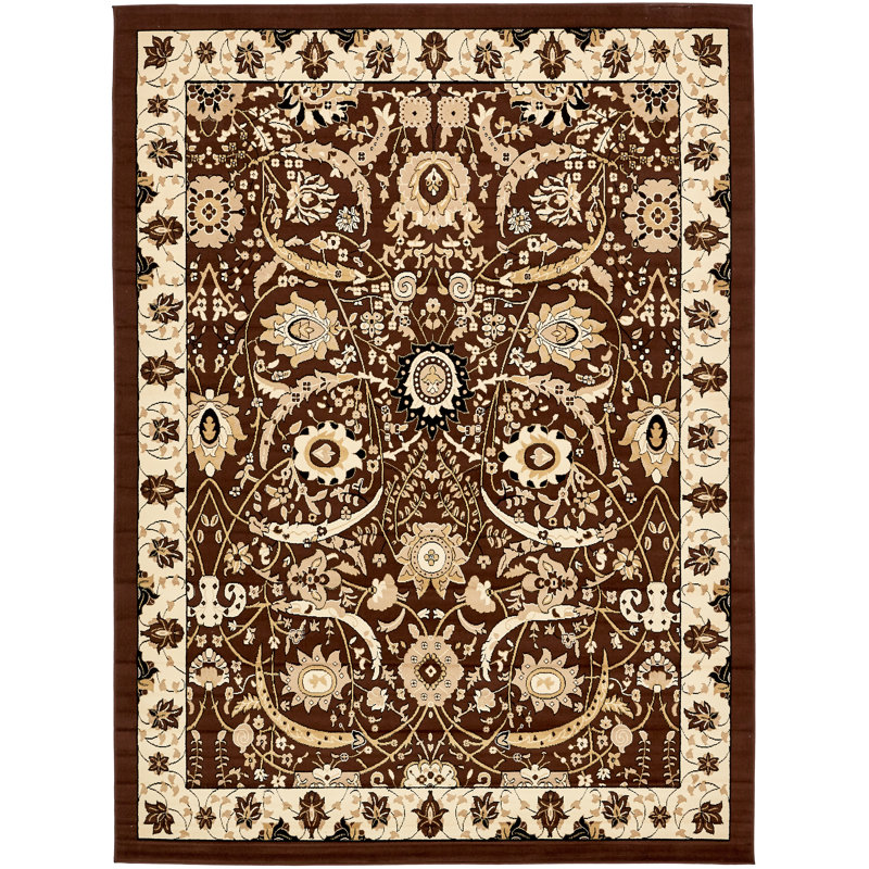 Tapis brun à motif floral Britannia, Rectangle 9 pi x 12 pi