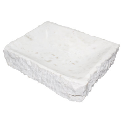White Marble Rect. Bowl W/Uneven Edges Lg.