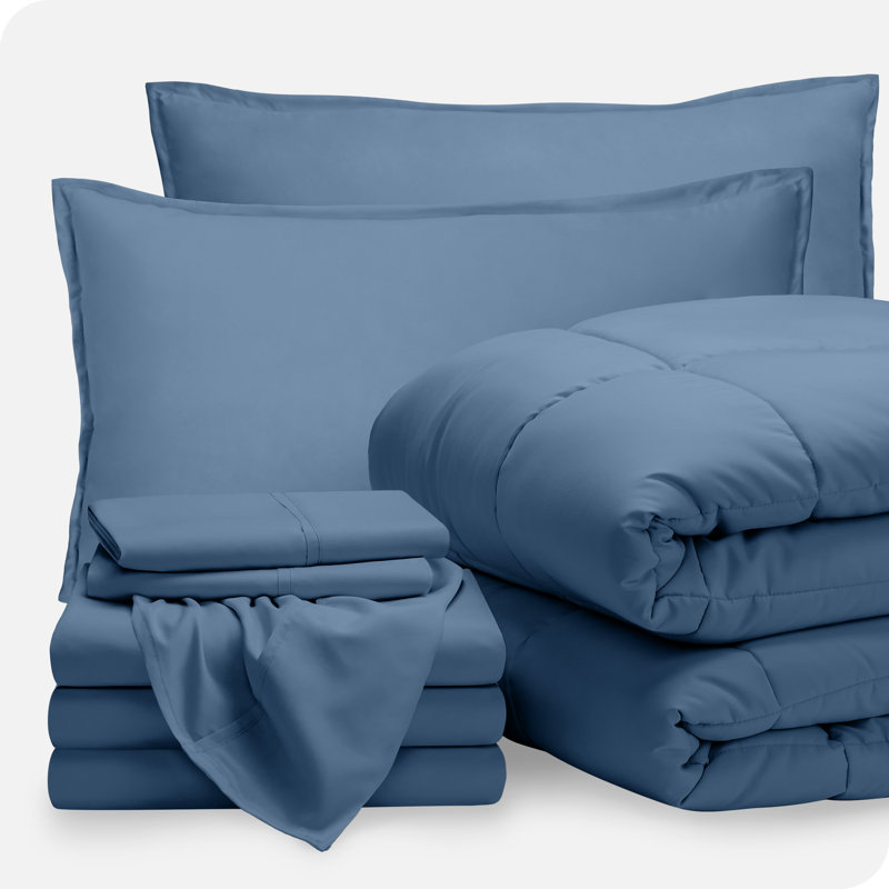Microfiber Bed-In-A-Bag, Coronet Blue/Coronet Blue, Split King Comforter + 7 Additional Pieces