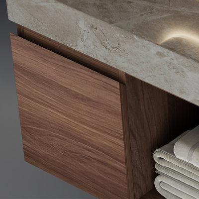 Meuble-lavabo mural simple 47,6 po avec 2 tiroirs flottants modernes en bois massif