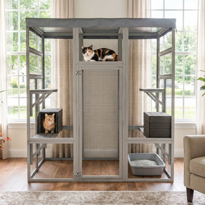 Spacious Cat Cages & Playpens, Solid Wood Modern Catio For Home Patio