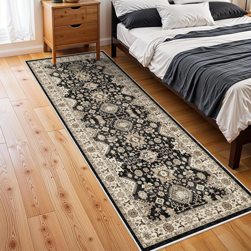 Washable Hallway Rug: Non Slip Rugs with Rubber Backing Soft Kitchen Rug Farmhouse Distressed Carpet Runner for Living Room Bedroom Bathroom (Black)
