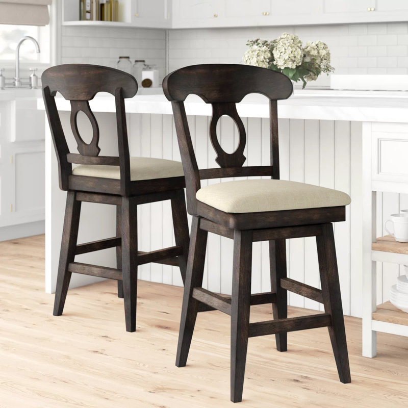 Fortville Swivel Upholstered Counter Stool, Antique Black, Counter Stool (25.8" Seat Height)