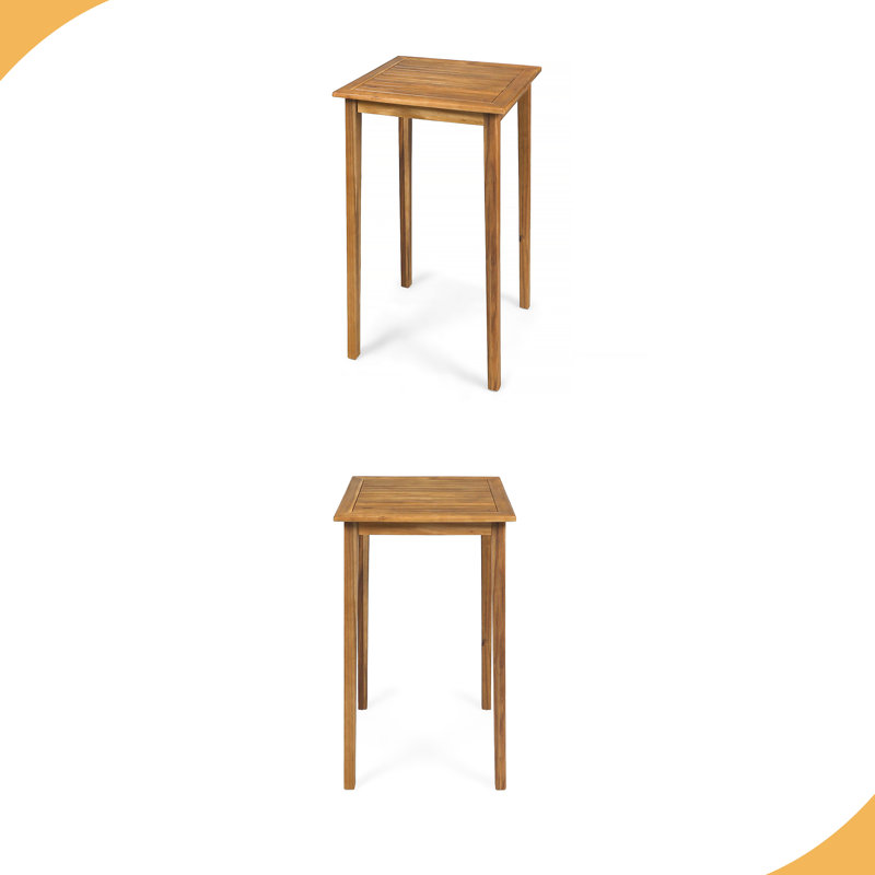 Table de bar d'extérieur carrée en bois d'acacia minimaliste, structure moderne et robuste, Teak
