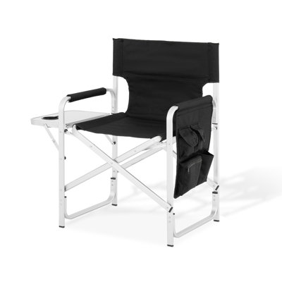 34.5" Tall Directors Chair Bar Height Folding Camping Chair with Side Table, Side Pocket and Footrest