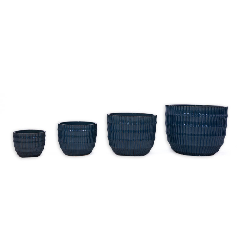 4 pots de fleurs en céramique, pot de fleurs moderne pour patio, jardin ou rebords de fenêtre - bleu antique