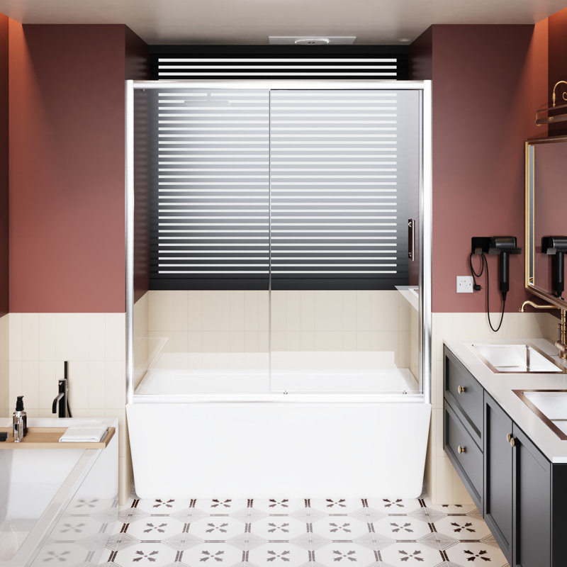 60 In Wide X 62 High Single Sliding Shower Door, 1/5 Inch Thick Tempered Glass, Stainless Steel Handle, Adjustable Width Adaptability, Silent And Stable Operation, Stylish Look Design Bathtub W H,