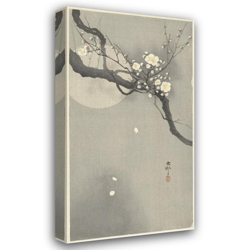 «Plum Blossom and Full Moon» par Ohara Koson - Art mural sur toile tendue avec châssis, H 48 po x l 33 po