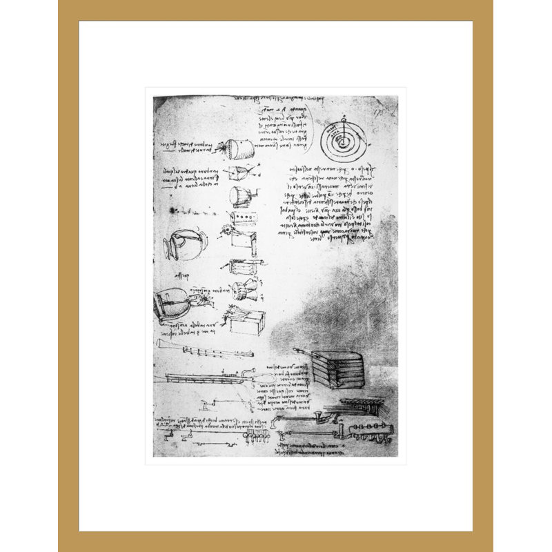 Fac-similé d'une page du Codex Arundel 1490s-1518 (plume et encre sur papier) par Leonardo Da Vinci, impression giclée sur cadre