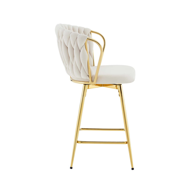 Ensemble de 2 tabourets de bar modernes en velours tressé avec structure en métal et dossier tissé, Siège bleu / cadre noir