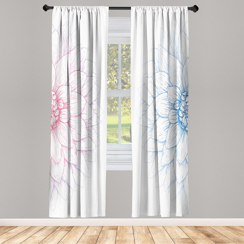 Microfiber Floral Semi-Sheer Rod Pocket Curtain Panels, 28" W x 95" L, Blue/Red