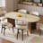 71'' Modern Oval Dining Table with Double Brown Wood Legs Seats 4-6, Beige Stone and Quality Wood Top Dining Table Kitchen Table
