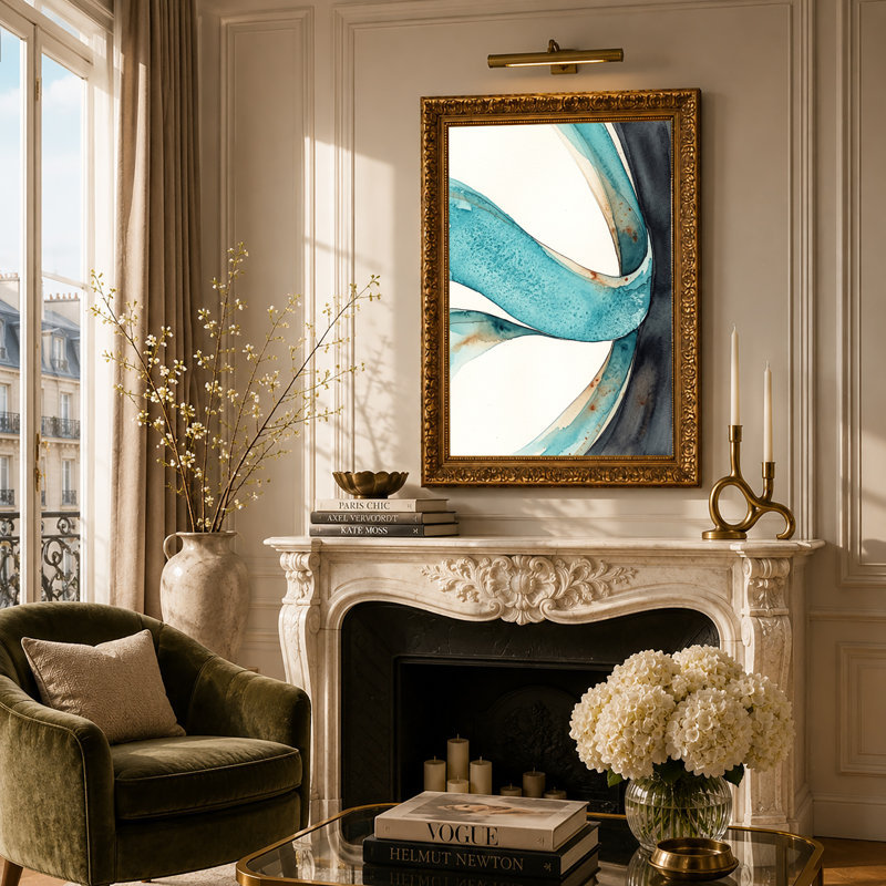 Art mural sur toile abstrait rouille sarcelle et gris anthracite, 24"H x 16"W
