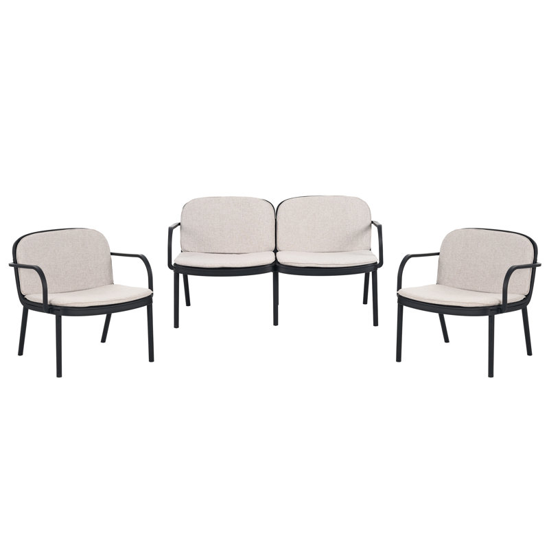 Patio d'extérieur, structure noire, coussin beige, confortable, nécessitant peu d'entretien, rembourrage en polypropylène antirouille, léger et respirant, mélange et agencement