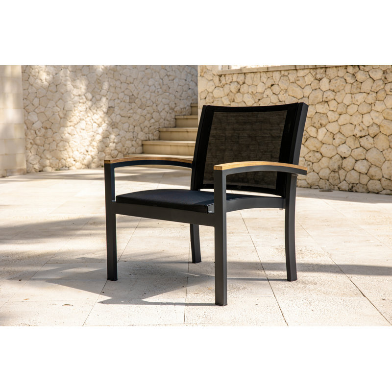 Tribeca Aluminum Teak Sling Stacking Lounge Chair, Black/Brown